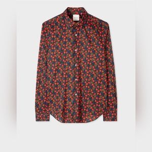 Paul Smith Men's Shirt - Black with Red Floral Pattern